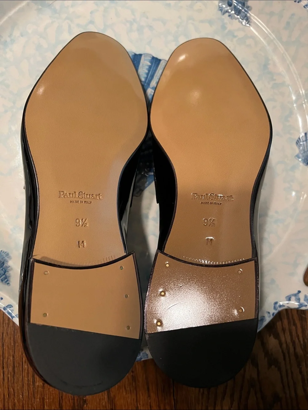 Brand New Paul Stuart Heron Formal Black Patent Leather Slip On with Suede Strap